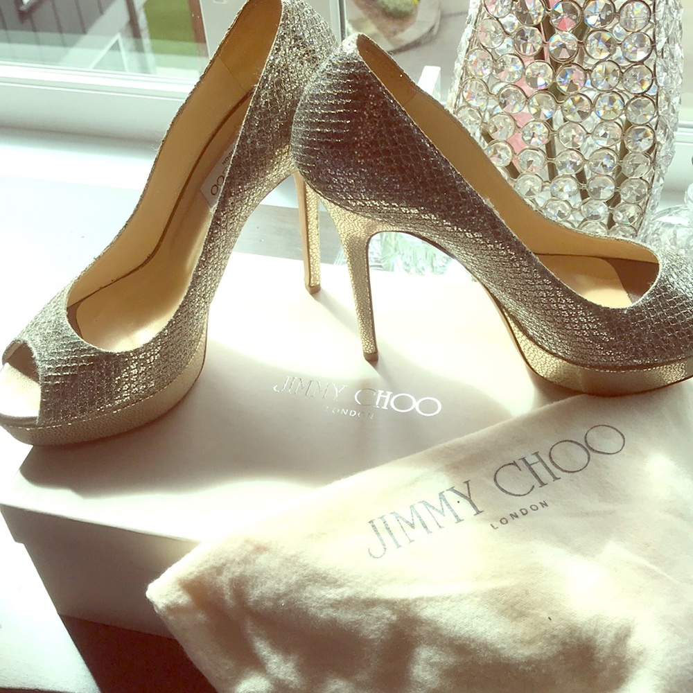 Silver glitter fabric heels - champagne